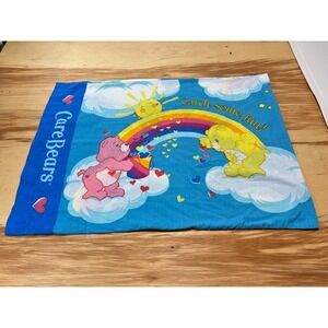 Care Bears Vintage Standard Pillowcase Rainbow Hearts Blue Cartoon Retro Bedding